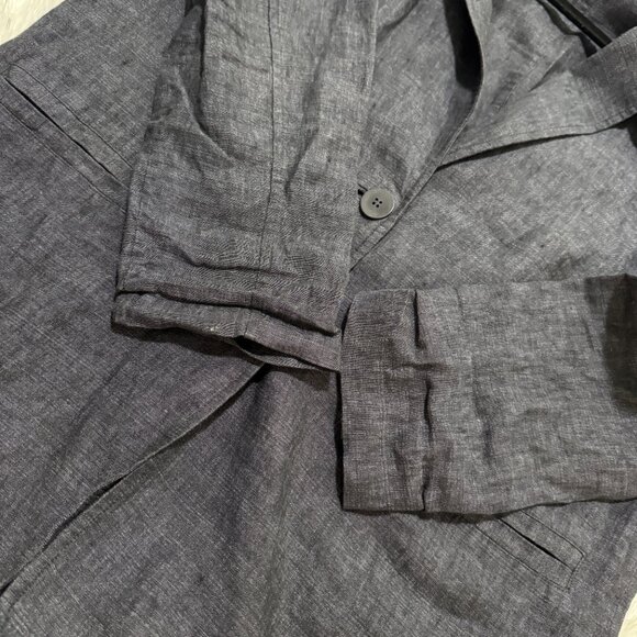 Women Eileen Fisher Linen Denim Two Button Lightweight Blazer Black Extra Small - Picture 8 of 8